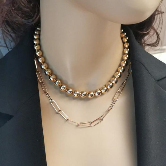 Jewelry Aluminum Alloy Bead Lock Chain Necklace Ladies Exaggerated Fashion Retro Multi-layered Necklace