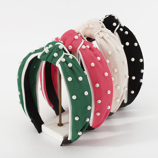 F4696 Geometric edging contrasting color nail bead hair accessories fabric knotted retro sweet and age-reducing simple headband for women