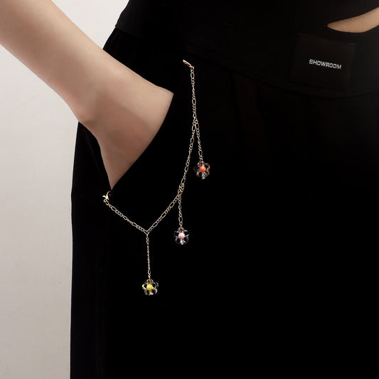 Jewelry ins transparent flower pendant pants bag chain tassel accessories female metal pants bag hip-hop chain