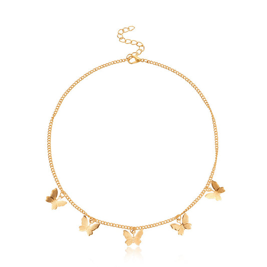 Jewelry Alloy Three-dimensional Five Butterfly Pendant Necklace Necklace Women's Fashion Single Layer Handmade Necklace
