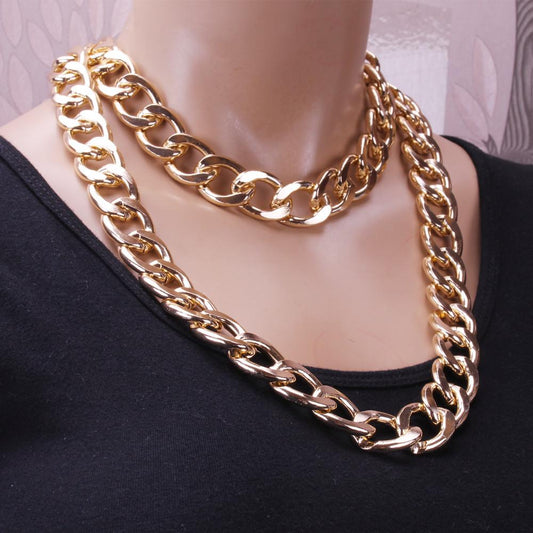 Creative Jewelry Fashion Punk Hip Hop Double Thick Chain Trendy Men's and Women's Necklace Exaggerated Aluminum Chain Necklace