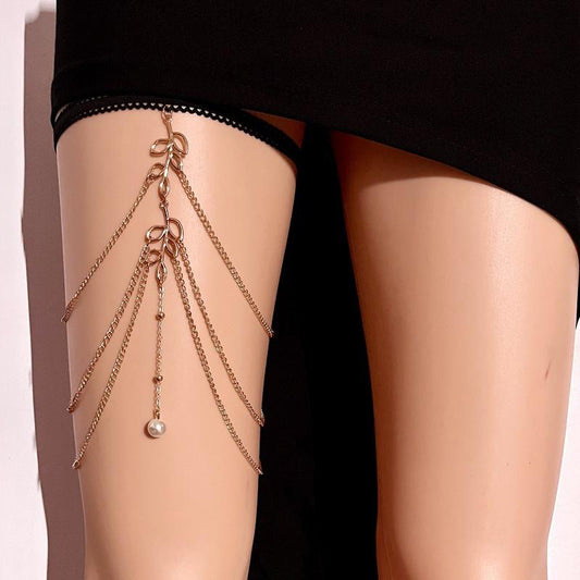 Sexy Thigh Chain Stretch Multi-Layer Leaf Long Leg Chain Women Fashion Multi-Layer Chain Body Chain Jewelry