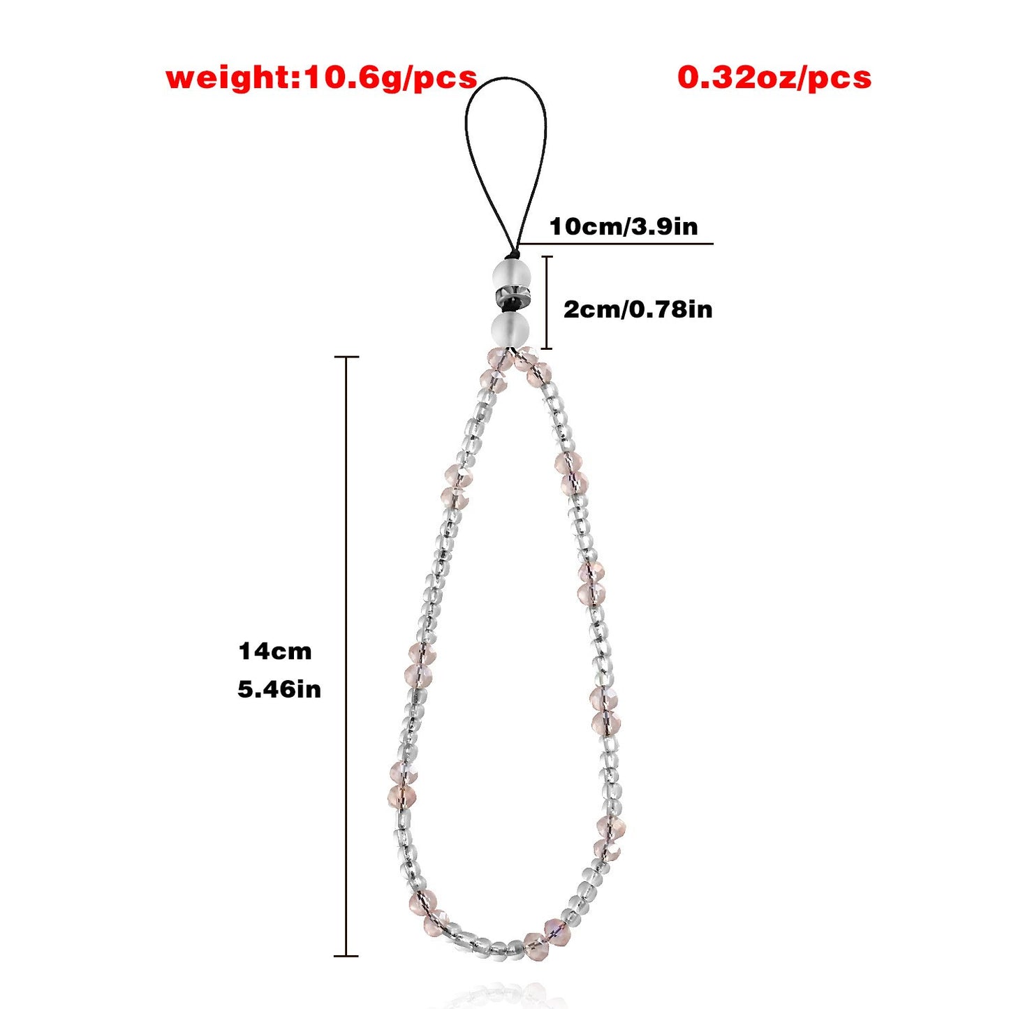 Jewelry Transparent Rice Beads Pink Crystal Beads Contrasting Color Mobile Phone Chain Fashion Trendy Mobile Phone Ornament