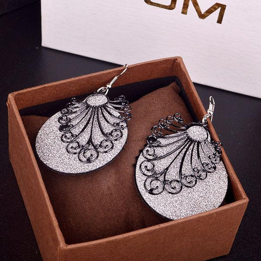 Women's Vintage Frosted Scalloped Earrings Double Layer Dangling Earrings