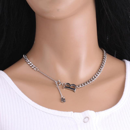 Indifferent and trendy titanium steel letter B accessories necklace female personality wild ins hip-hop clavicle chain