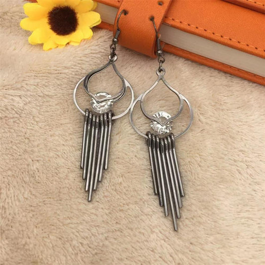 Peach water drop tassel female earrings clip diamond earrings Yunguichuan minority popular jewelry