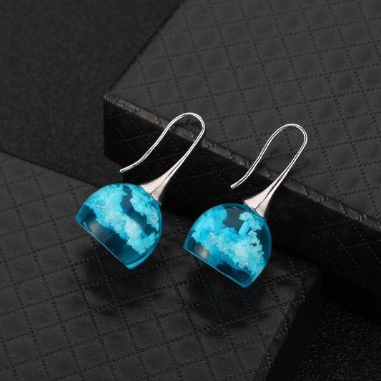 etsy blue sky and white clouds transparent geometric round resin earrings earrings female long ear hook jewelry