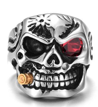Trendy Fashion Retro Men's Creative Design Skull Rose Flower Men's Hip Hop Ring