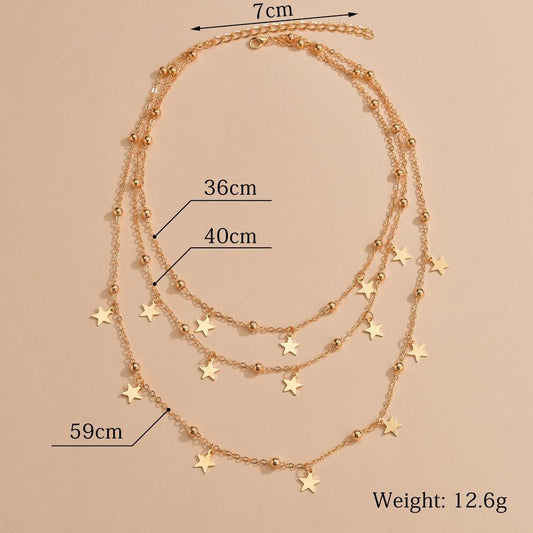 Fashionable and simple multi-element combination with stars, sequins and multi-layered street photography necklaces