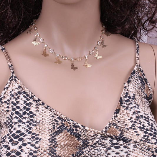 Jewelry Temperament Short Stitching Heart-shaped Necklace Women's Simple Tassel Butterfly Diamond Mixed Necklace