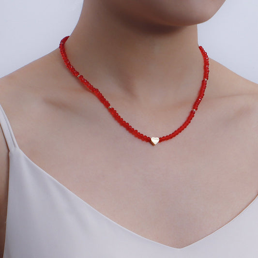 Jewelry ins color crystal love necklace necklace simple women's hip-hop heart-shaped necklace hot girl