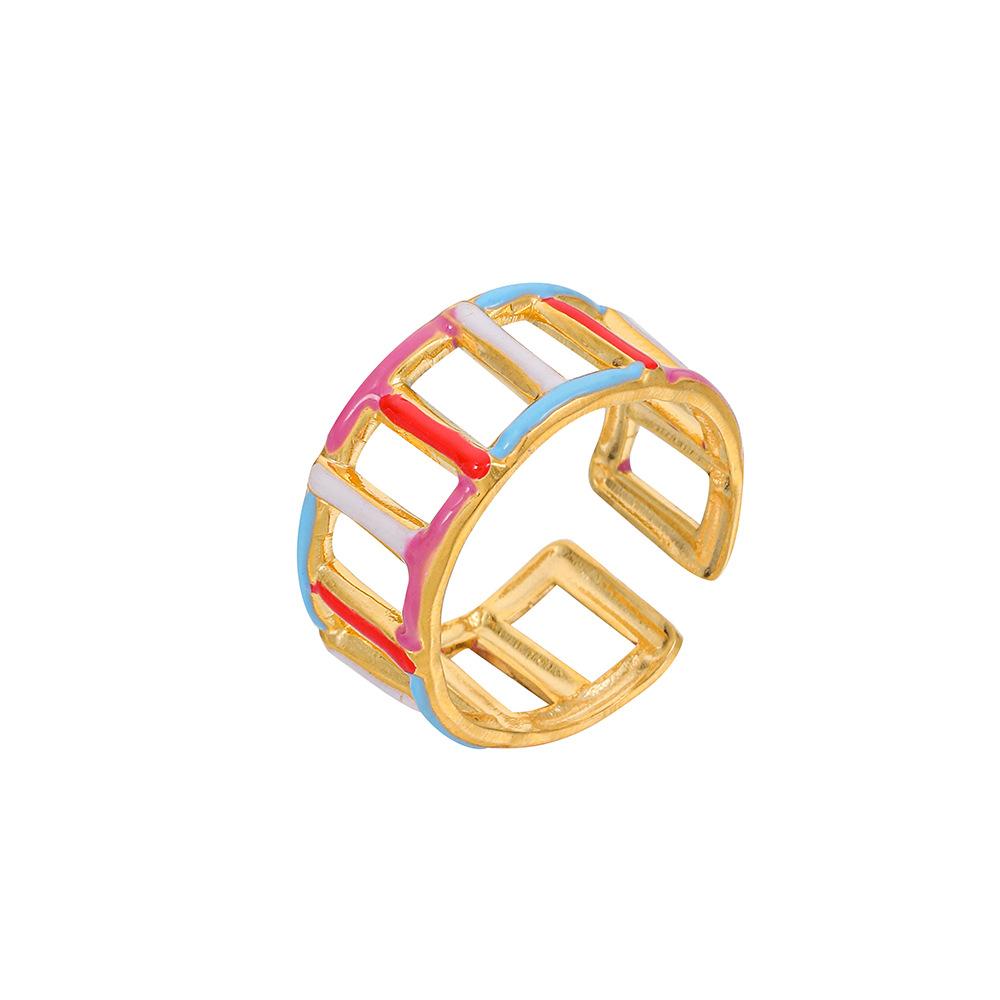 Fashionable high-level cold ins stainless steel opening color drop oil simple line ring