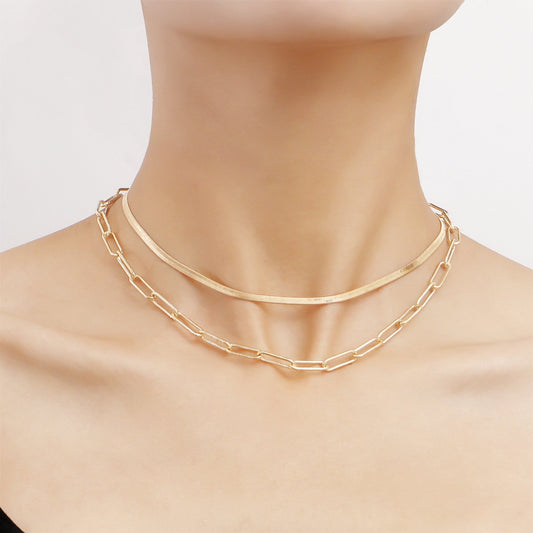 Jewelry Double Layer Multilayer Square Clavicle Chain Blade Snake Chain Clavicle Chain Ladies Necklace