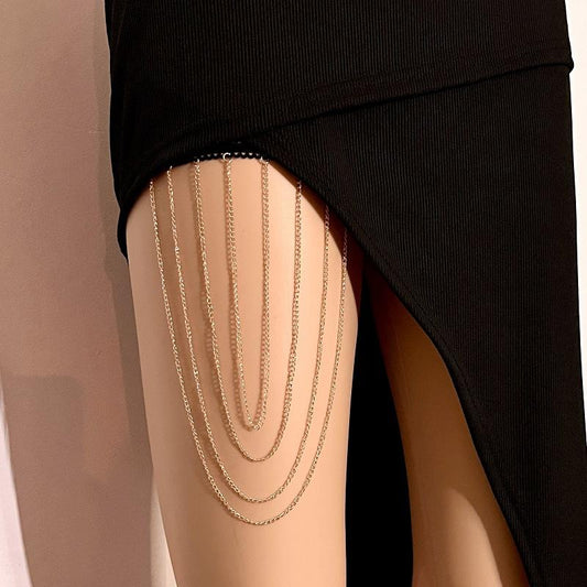 Trendy multi-layer chain elastic thigh chain female sexy beach bikini body chain female jewelry