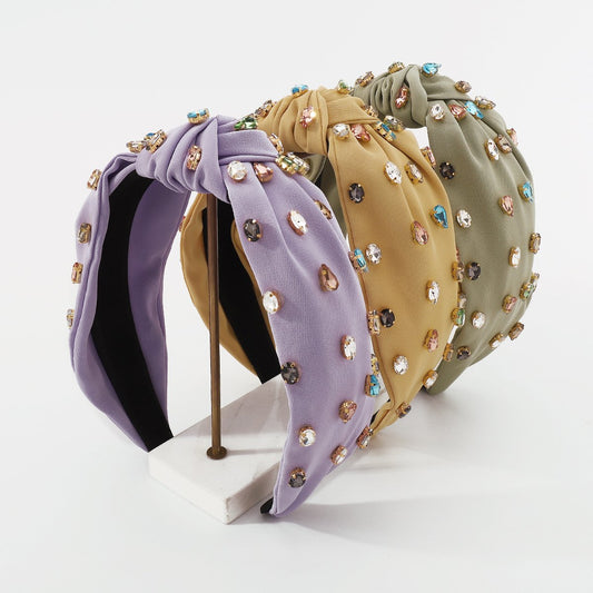 F221 wide-brimmed fabric headband fashion stained glass diamond knotted headband versatile hair accessories