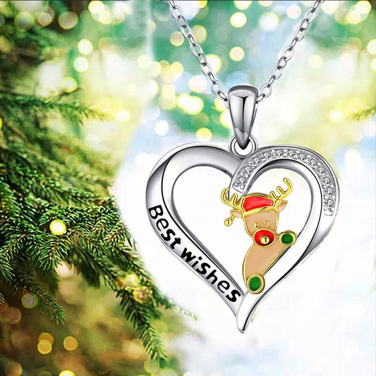 Explosive women's 925 silver Christmas elk drop oil lettering necklace bestes holiday gift