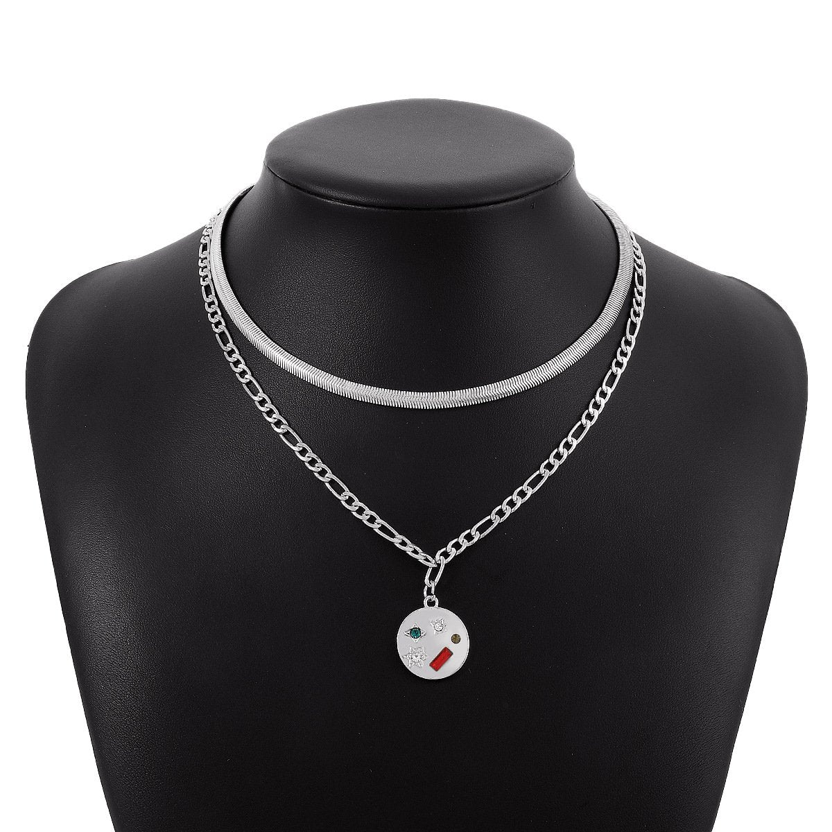 N1758 Sweet and Cool Stacked Necklace Round Pentagram Rhinestone Necklace Simple Metal Geometric Necklace