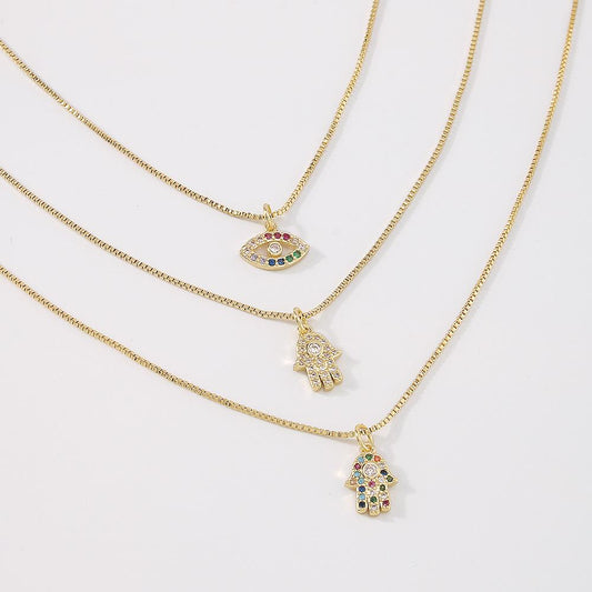 ZN55 fashion necklace creative palm eyes micro-inlaid zircon necklace retro simple single-layer necklace