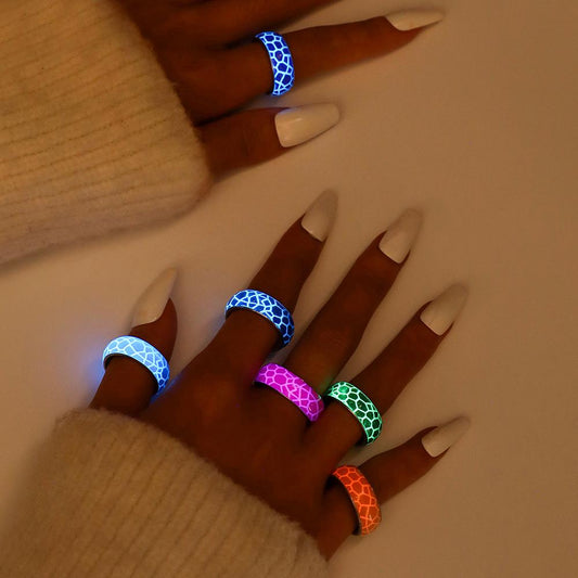 Original Design Personality Versatile Fashion Stainless Steel Resin Luminous Turtle Shell Pattern Creative Ring Simple