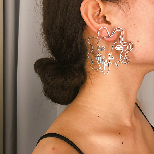 Trendy street photography exaggerated face earrings femininity hollow three-dimensional funny creative face earrings