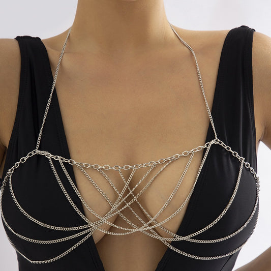 Jewelry sexy metal chain chest chain bikini chest chain female simple hollow cross body chain