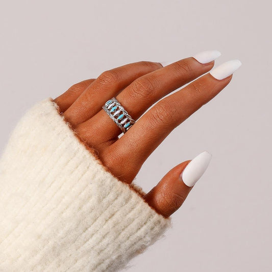 Classic geometric atmosphere women's stainless steel creative opening retro hollow adjustable ring