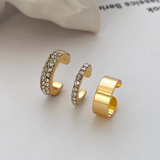 ins simple zircon ear clip without ear hole French light luxury geometric ear bone clip set Mori super fairy earrings