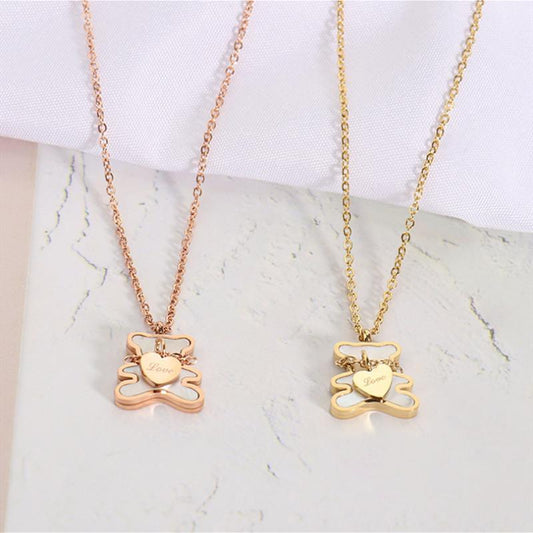 Titanium Steel Love Necklace Female White Fritillaria Beating Heart Bear Clavicle Chain Jewelry
