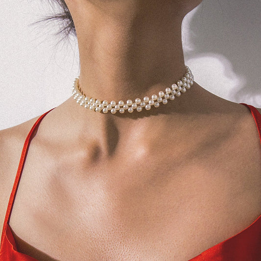 Jewelry Fashion Street Shoot Beaded Round Necklace Temperament Handmade Geometric Imitation Pearl Necklace Female
