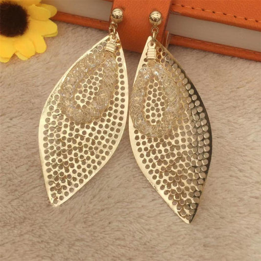Hollow-out leaf earrings Imitation zircon water drop earrings women's earrings earrings popular accessories