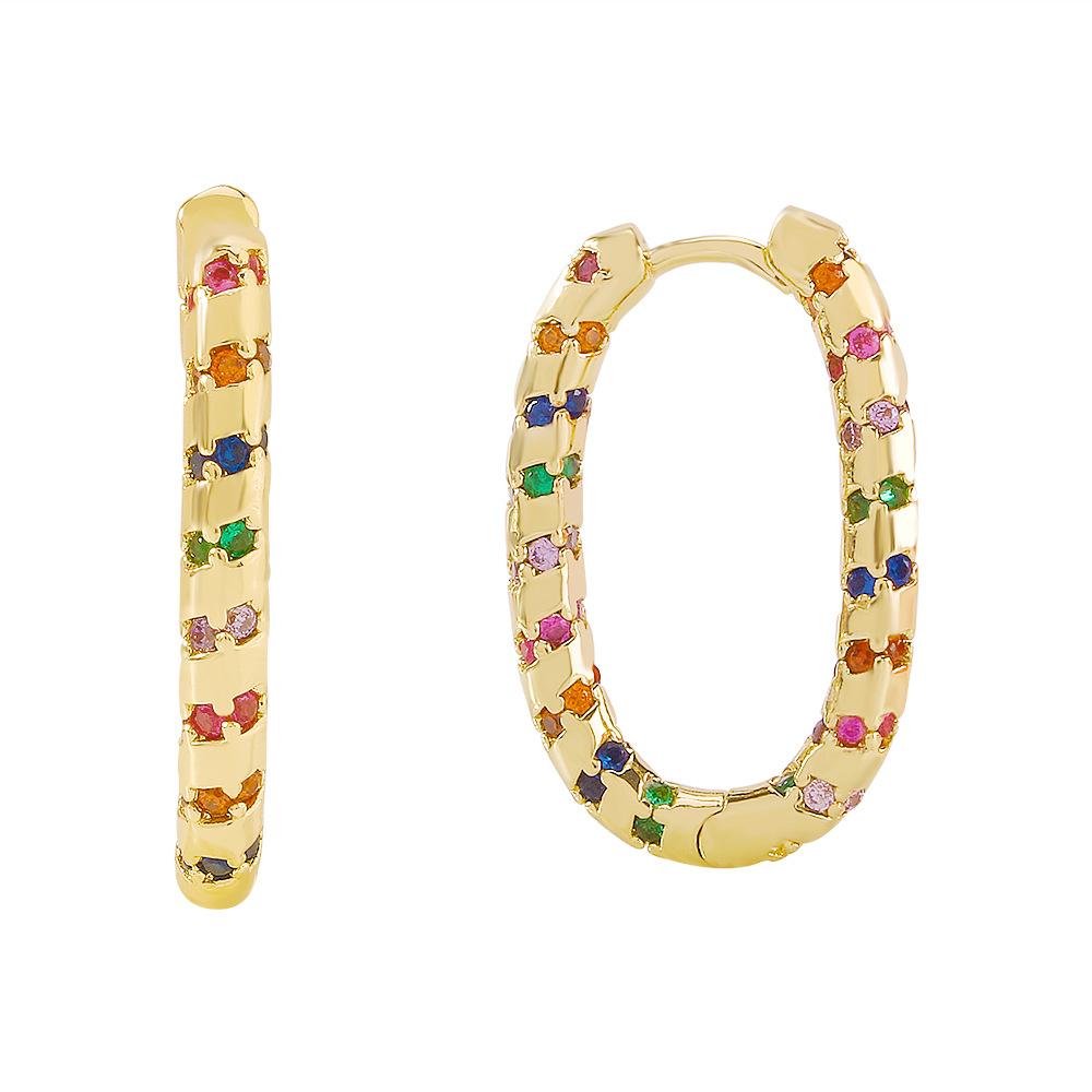 ZE13 Retro Contrast Color Earrings Copper Zircon Micro-Inlaid Geometric Earrings Light Luxury Commuting Daily Earrings