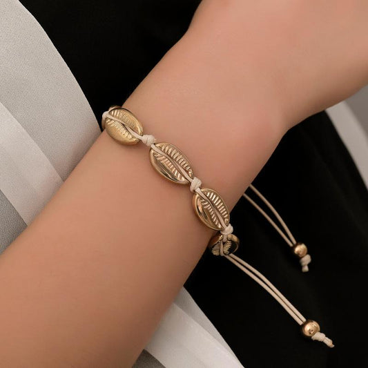 Fashion Braided Bracelet Adjustable Seashell Metal Knotted Bracelet Women Ocean Bracelet