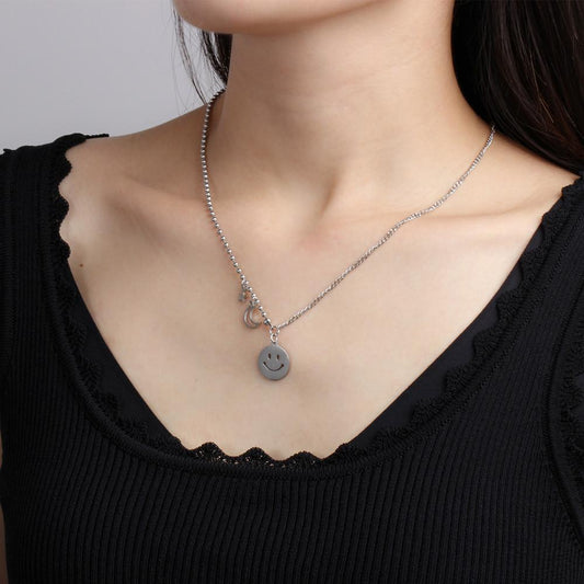 Frosty Xingyue smiling face ball titanium steel pendant stainless steel choker collarbone chain necklace set