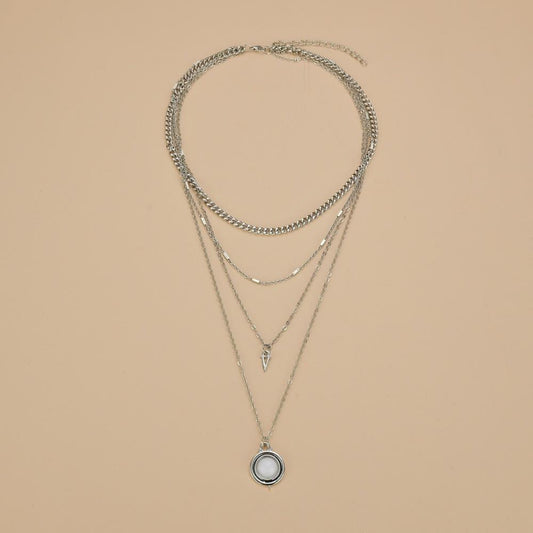 Vintage Ethnic Resin Round Pendant Necklace Fashion Four Layer Chain Choker Clavicle Chain Accessories