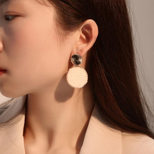 Simple Earrings Female Creative Retro Round Earrings Exaggerated Geometric Inlaid Plush Sequin Earrings