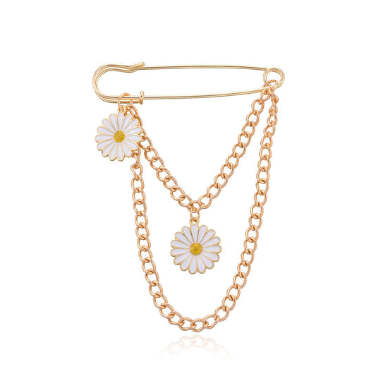 Jewelry Temperament Simple Daisy Chain Brooch Men's and Women's Trendy Flower Pin Pendant Accessories