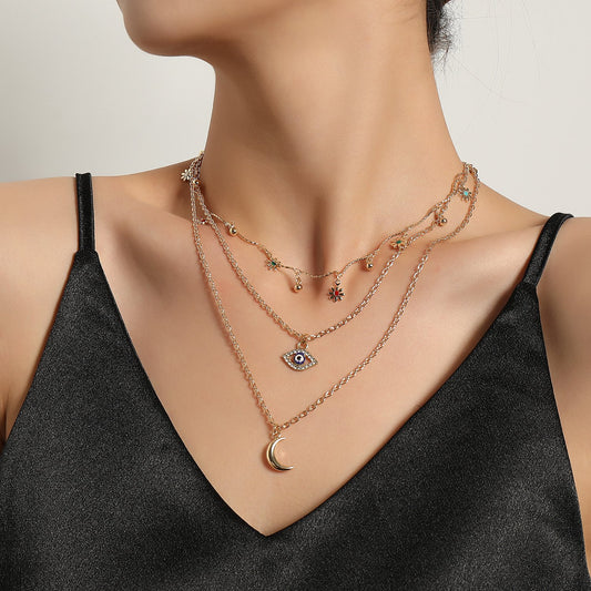 Jewelry curved tube full of diamond eyes crescent pendant necklace female trendy style flower personality pendant