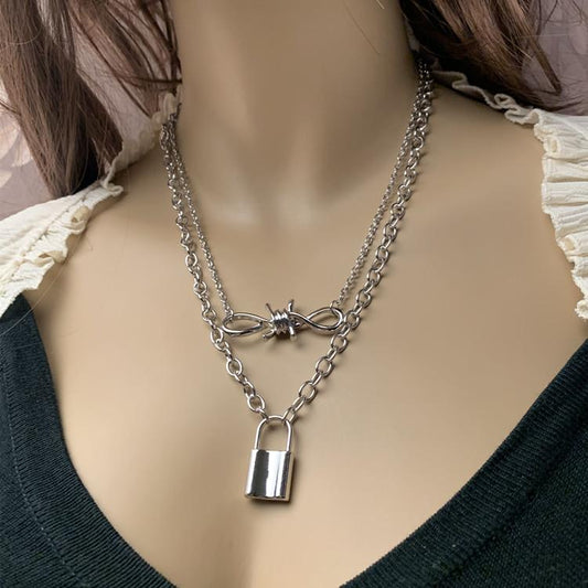 Jewelry Prickly Jewelry Fashion Simple Flame Necklace Lock Double Layer Necklace
