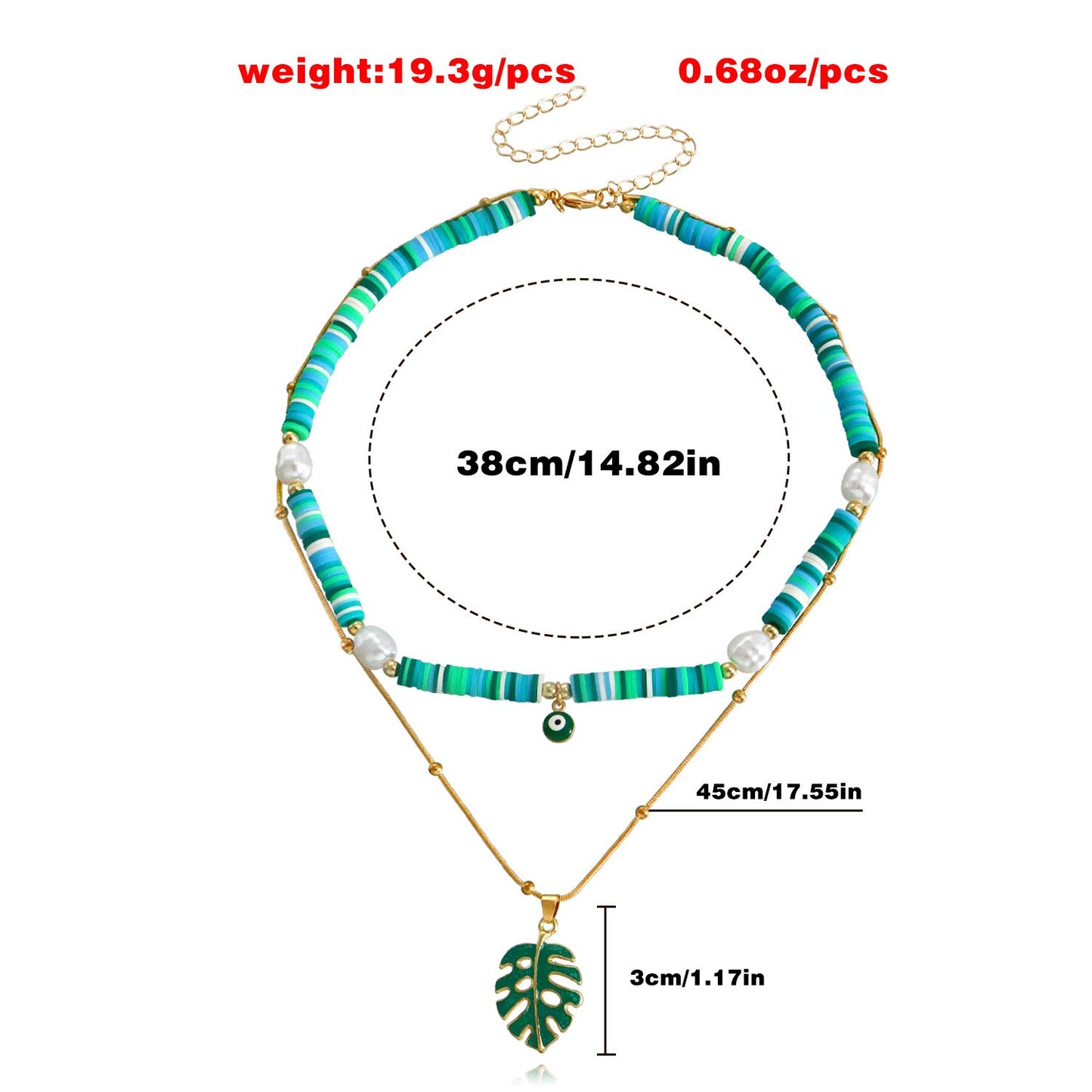 Jewelry bohemian green soft pottery dripping oil leaf necklace female double layer retro ethnic necklace