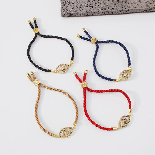 ZB2 Red Rope Bracelet Female Personality Niche Hip Hop Micro-inlaid Zircon Devil's Eye Design Hand Jewelry