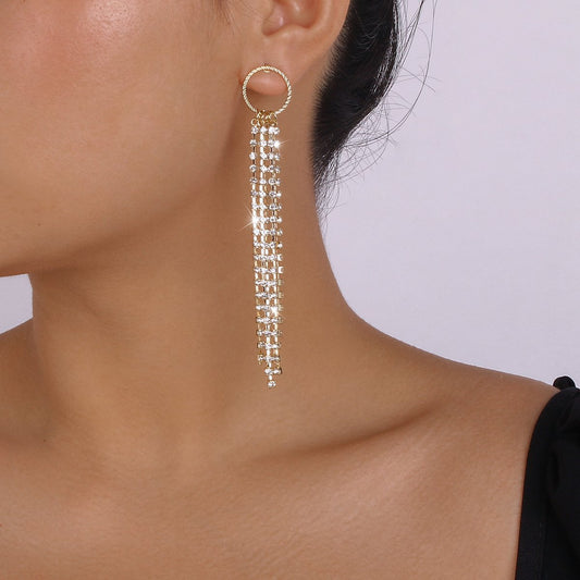 E1437 Temperament Tassel Earrings Circle Rhinestone Claw Chain Personality Earrings Street Photography Banquet Show Earrings