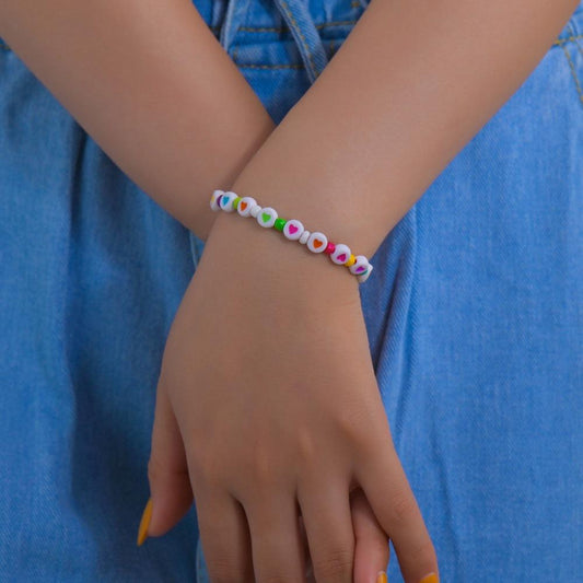 Fashion Color Peach Heart Bracelet Beach Holiday Color Rice Bead Elastic Thread Bracelet Jewelry