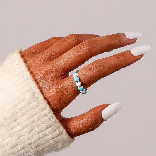 Fashion Magazine Ladies Stainless Steel Creative Design Simple Opening Small Heart Adjustable Ring