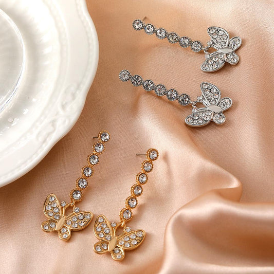 Simple zircon butterfly earrings niche design personality temperament earrings net red ins earrings women