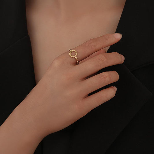Personality fashion titanium steel circle dot opening ring trend stainless steel cold ring female