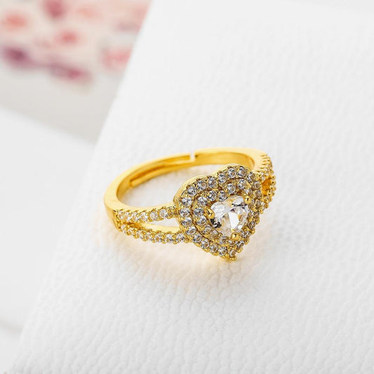 Copper inlaid zircon heart-shaped full diamond micro-inlaid ring love couple ring ring