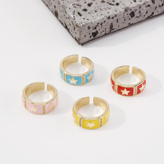 ZR43 Jewelry Fashion Net Red Star Ring Sweet Creative Zircon Open Ring Female