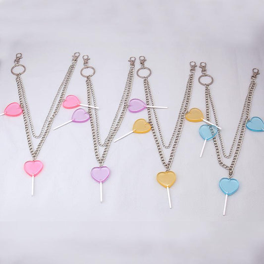 Hip Hop Acrylic Heart Lollipop Pendant Waist Chain Fashion Cool Metal Double Pants Chain