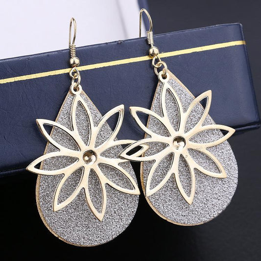 Exaggerated Swing Earrings Hollow Flower Earrings Frosted Earrings