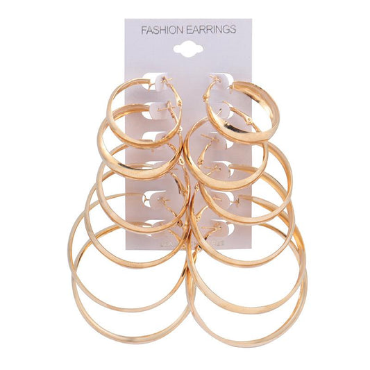 Jewelry earrings 6 pairs of suits Personalized hoop earrings combination One card sells 12 pieces of earrings